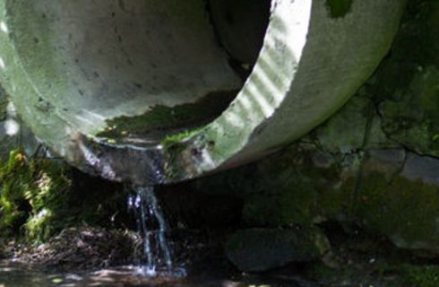 water runoff from city drain pipe